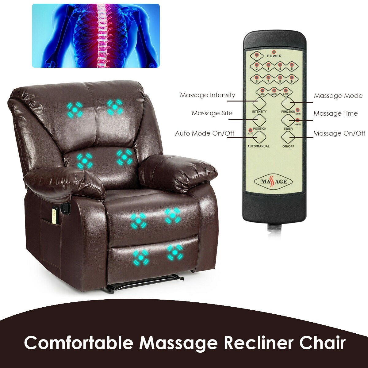 8 Point Massage Recliner Chair Sofa Lounge with Remote Control