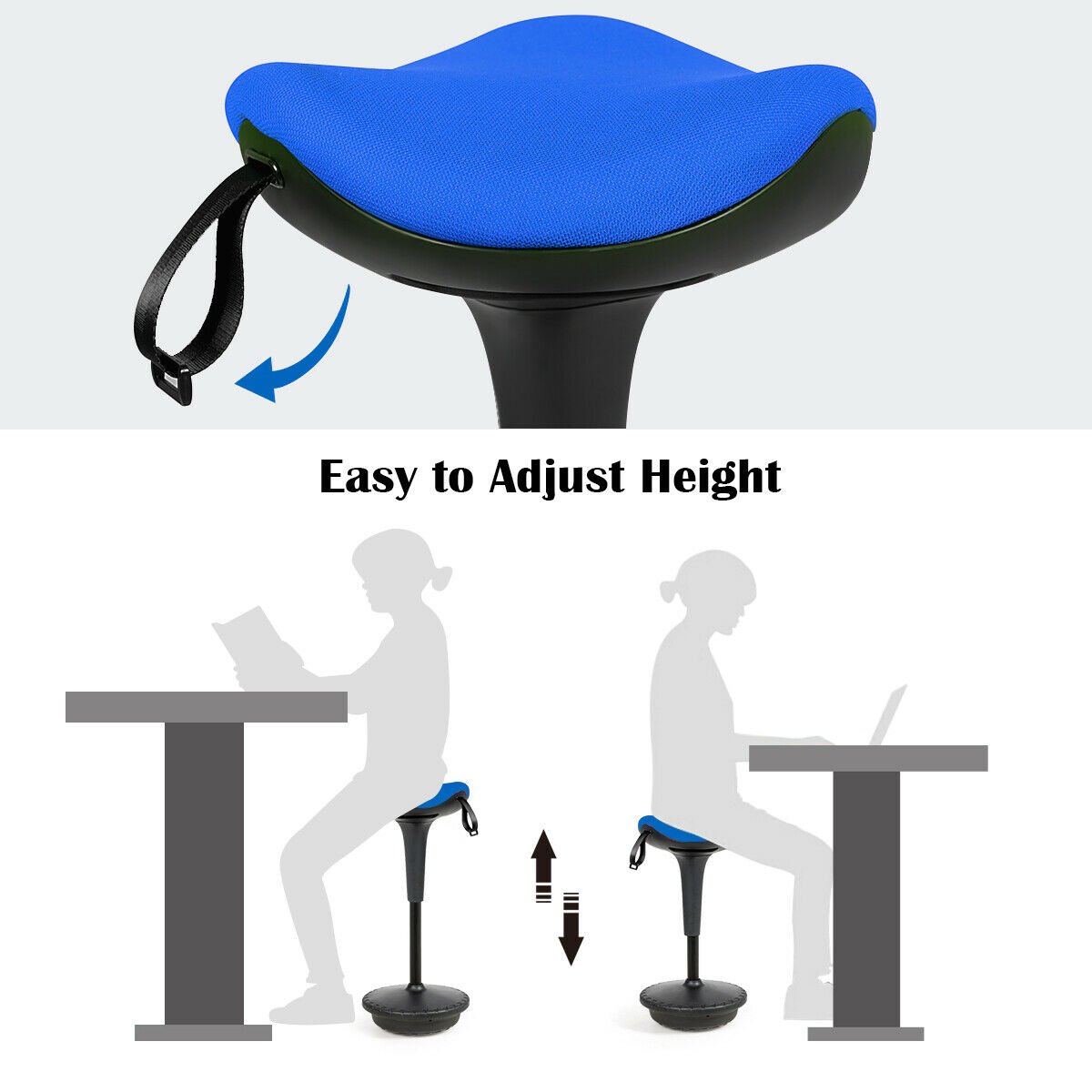 Adjustable Swivel Sitting Balance Wobble Stool Standing Desk Chair