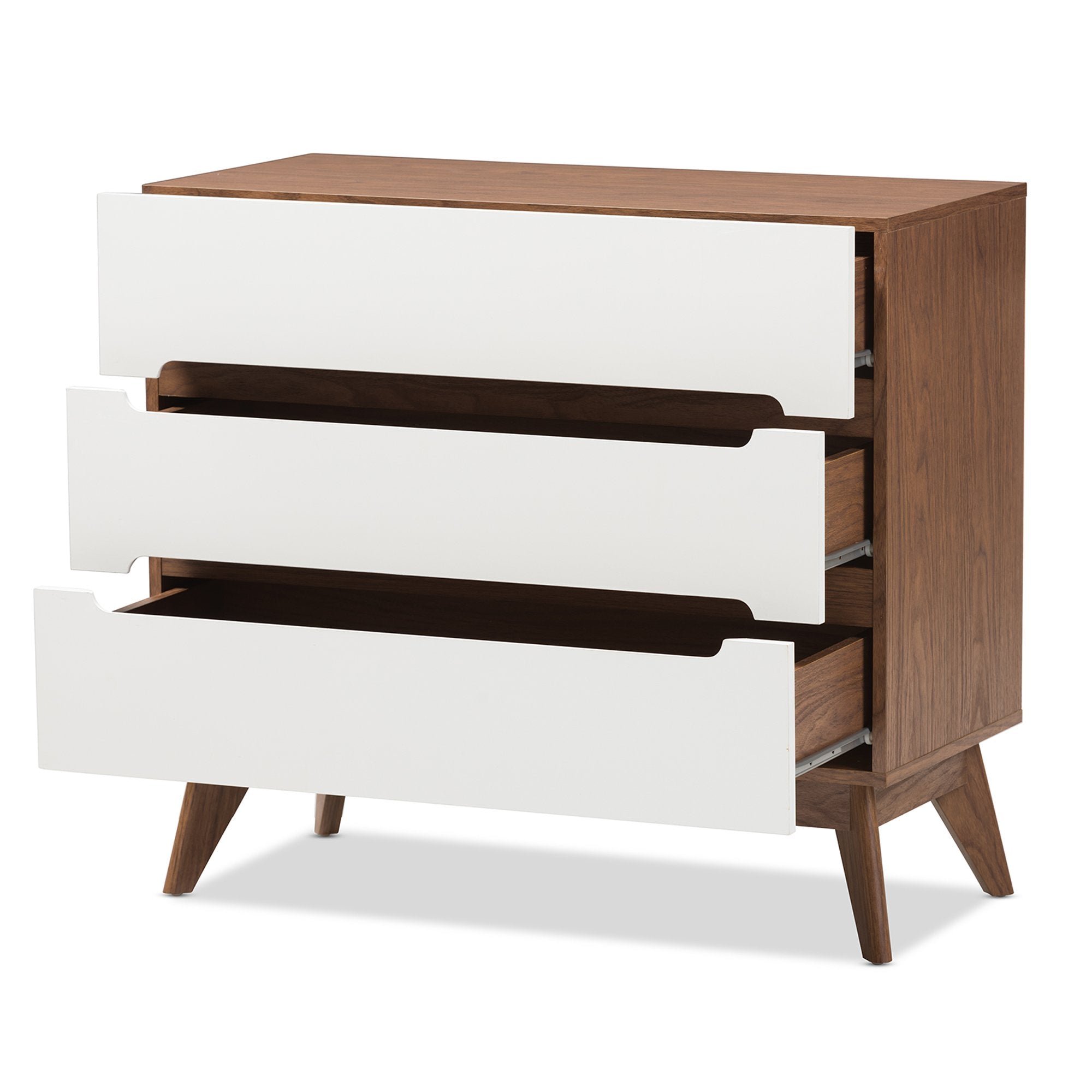 Baxton Studio Calypso Mid-Century Modern White and Walnut Wood 3-Drawer Storage Chest