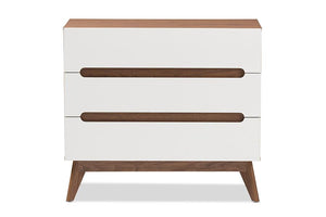 Baxton Studio Calypso Mid-Century Modern White and Walnut Wood 3-Drawer Storage Chest