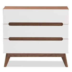 Baxton Studio Calypso Mid-Century Modern White and Walnut Wood 3-Drawer Storage Chest