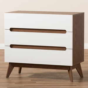 Baxton Studio Calypso Mid-Century Modern White and Walnut Wood 3-Drawer Storage Chest