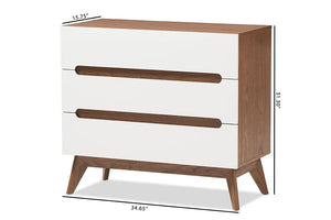 Baxton Studio Calypso Mid-Century Modern White and Walnut Wood 3-Drawer Storage Chest