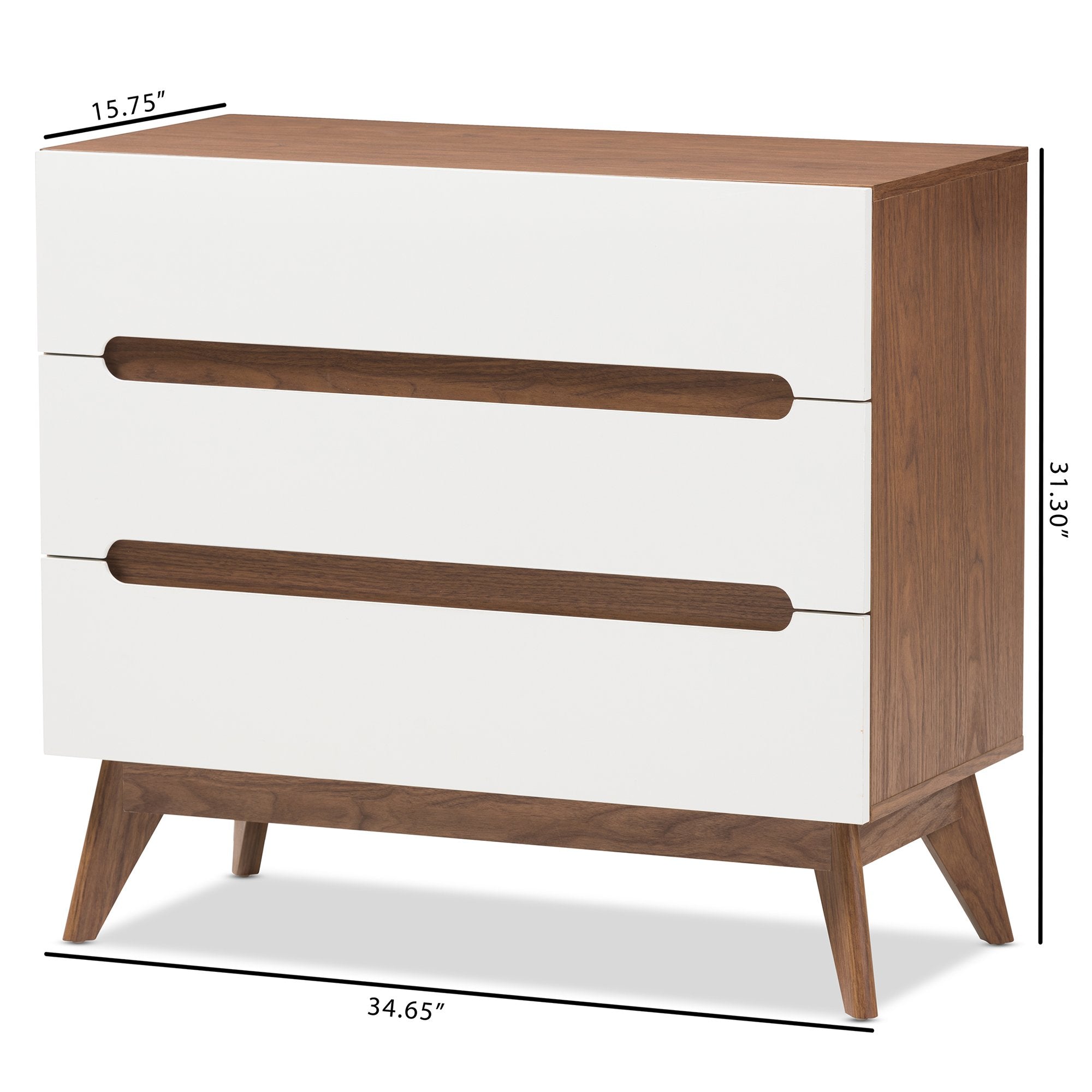 Baxton Studio Calypso Mid-Century Modern White and Walnut Wood 3-Drawer Storage Chest