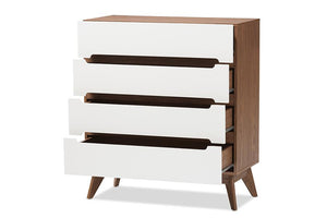 Baxton Studio Calypso Mid-Century Modern White and Walnut Wood 4-Drawer Storage Chest