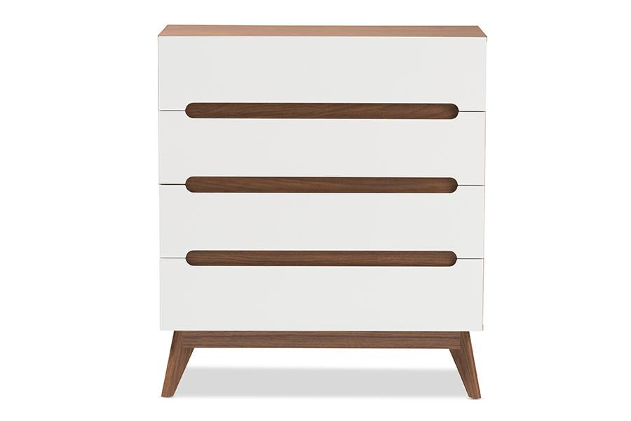 Baxton Studio Calypso Mid-Century Modern White and Walnut Wood 4-Drawer Storage Chest