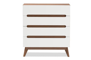 Baxton Studio Calypso Mid-Century Modern White and Walnut Wood 4-Drawer Storage Chest