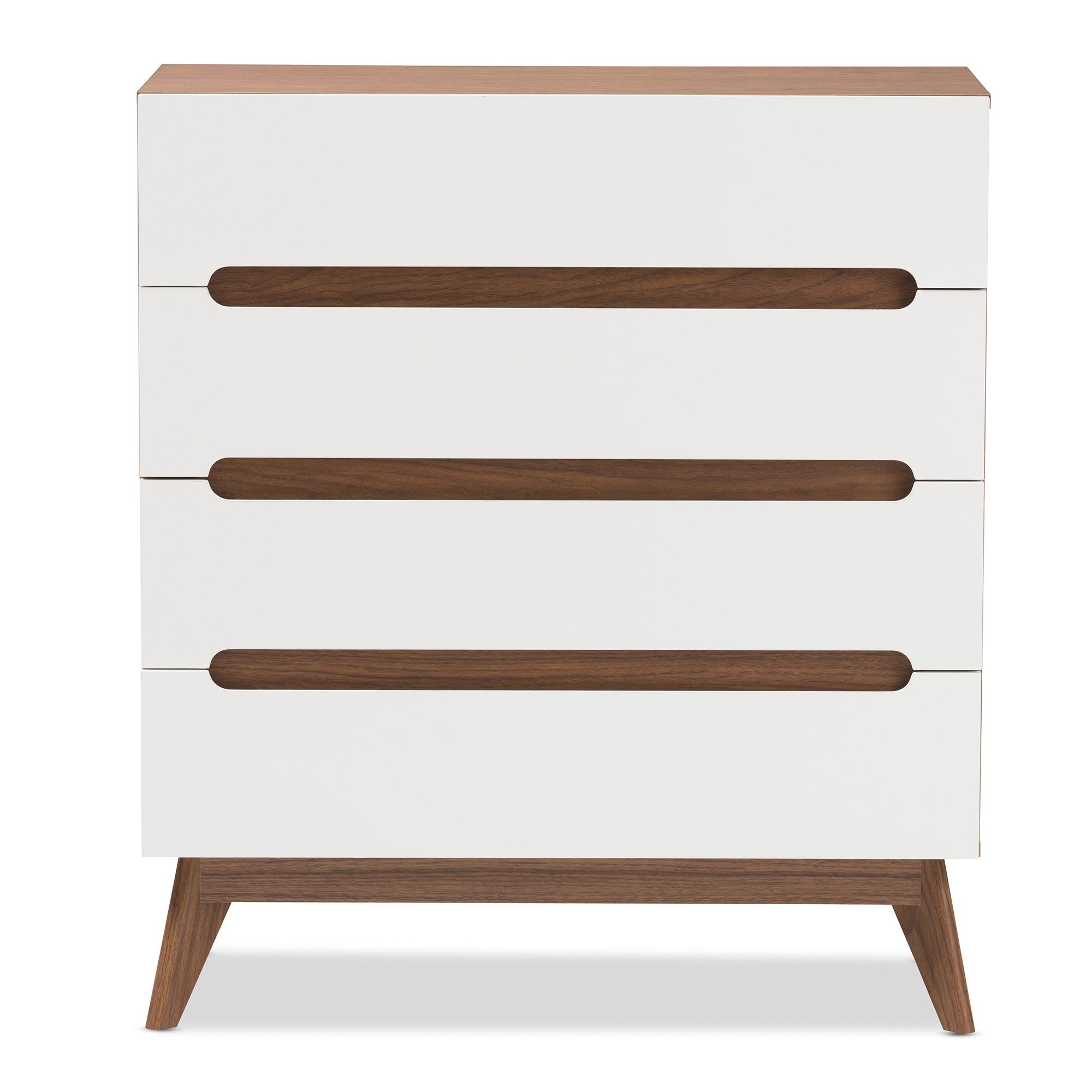 Baxton Studio Calypso Mid-Century Modern White and Walnut Wood 4-Drawer Storage Chest