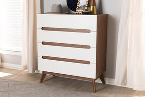 Baxton Studio Calypso Mid-Century Modern White and Walnut Wood 4-Drawer Storage Chest