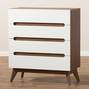 Baxton Studio Calypso Mid-Century Modern White and Walnut Wood 4-Drawer Storage Chest