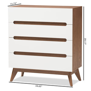 Baxton Studio Calypso Mid-Century Modern White and Walnut Wood 4-Drawer Storage Chest