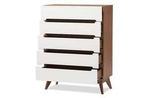 Baxton Studio Calypso Mid-Century Modern White and Walnut Wood 5-Drawer Storage Chest