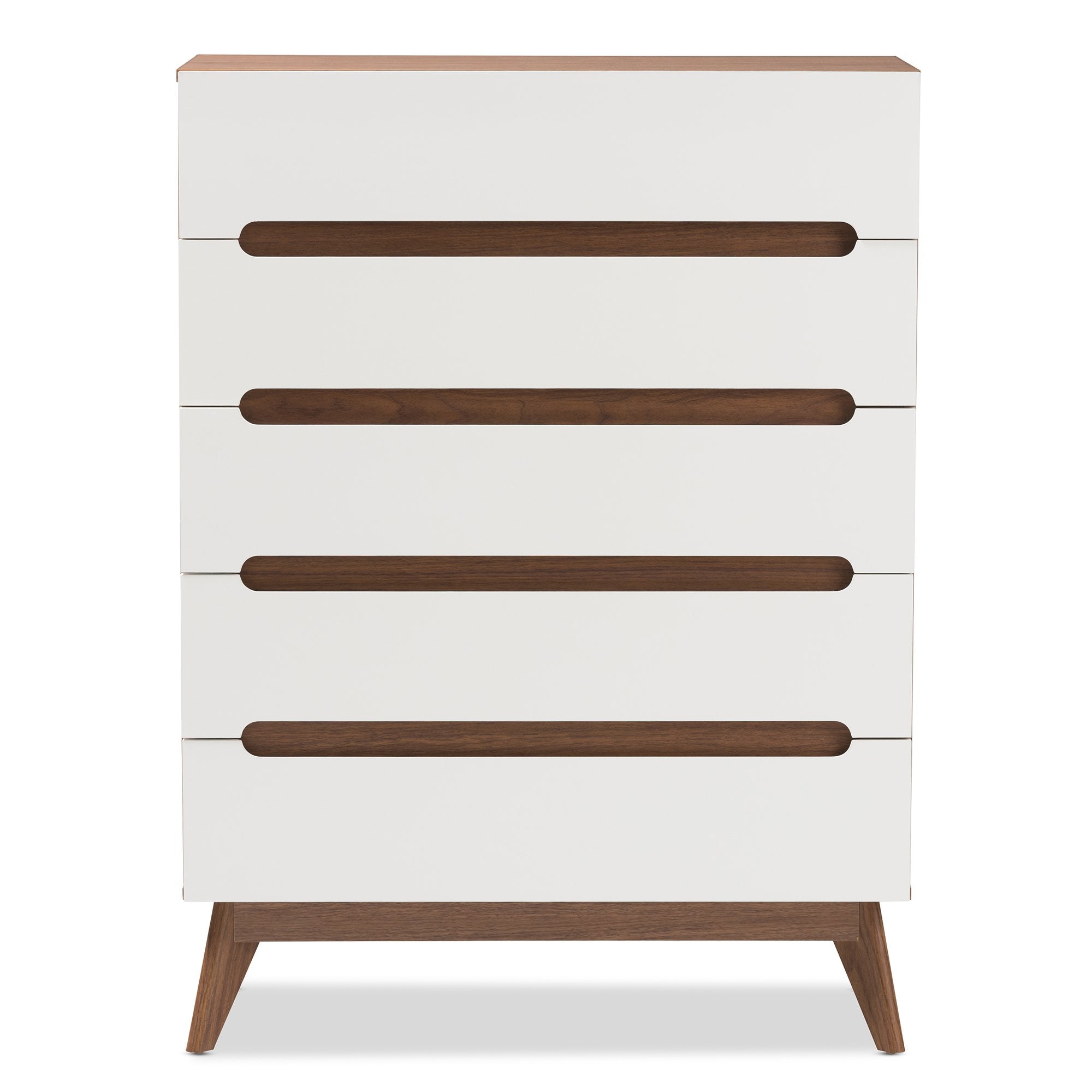 Baxton Studio Calypso Mid-Century Modern White and Walnut Wood 5-Drawer Storage Chest