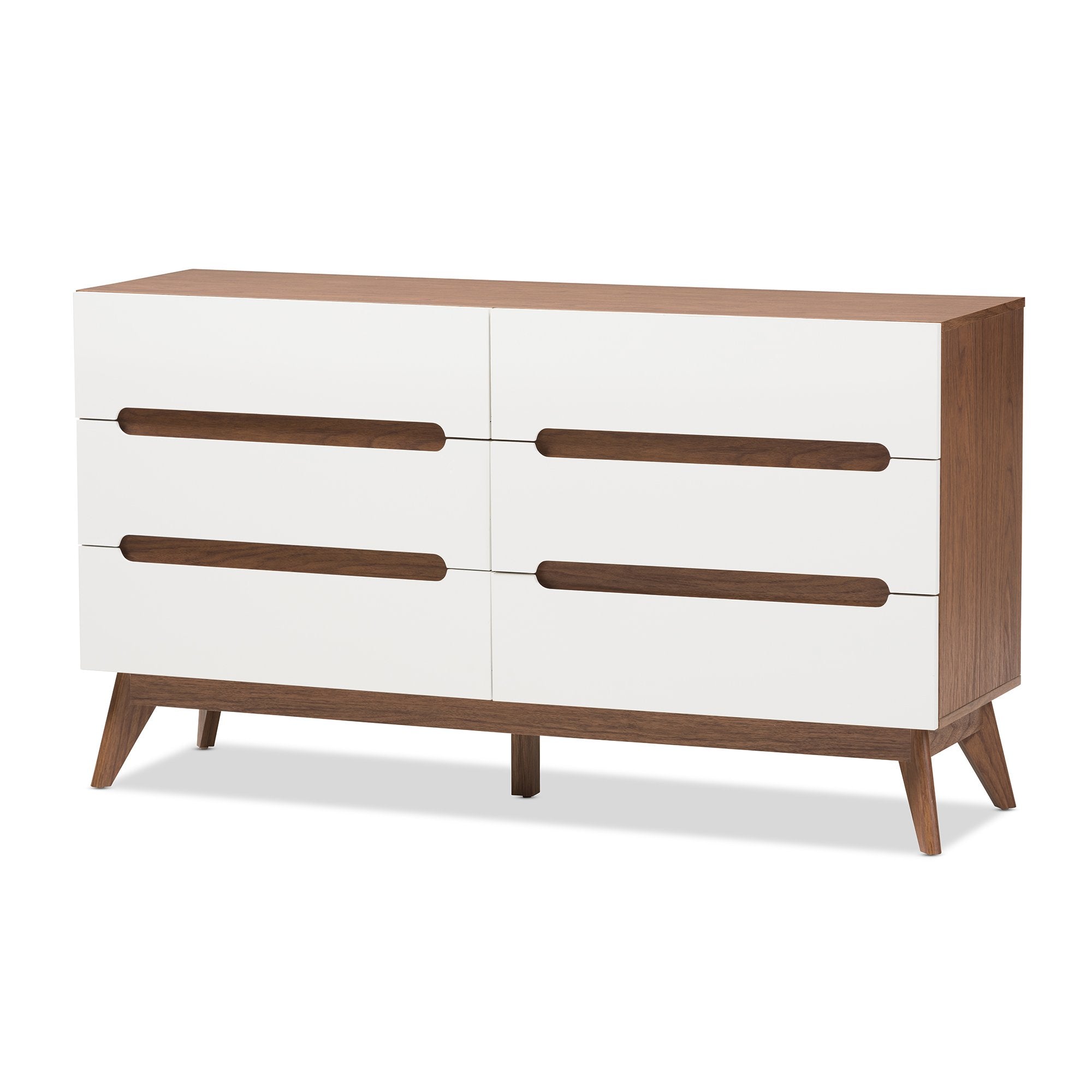 Baxton Studio Calypso Mid-Century Modern White and Walnut Wood 6-Drawer Storage Dresser