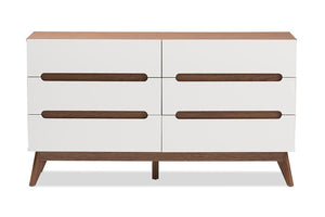 Baxton Studio Calypso Mid-Century Modern White and Walnut Wood 6-Drawer Storage Dresser