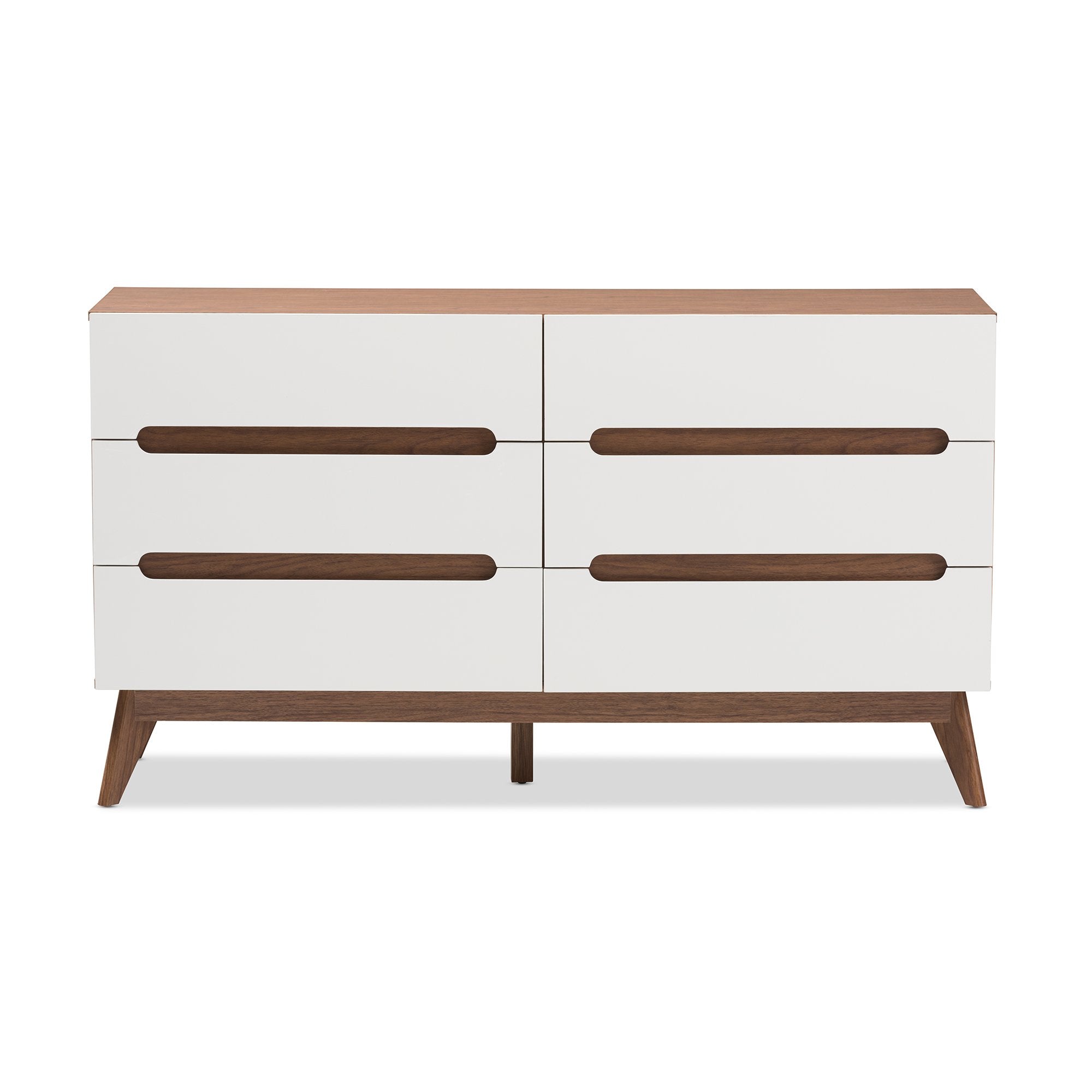 Baxton Studio Calypso Mid-Century Modern White and Walnut Wood 6-Drawer Storage Dresser