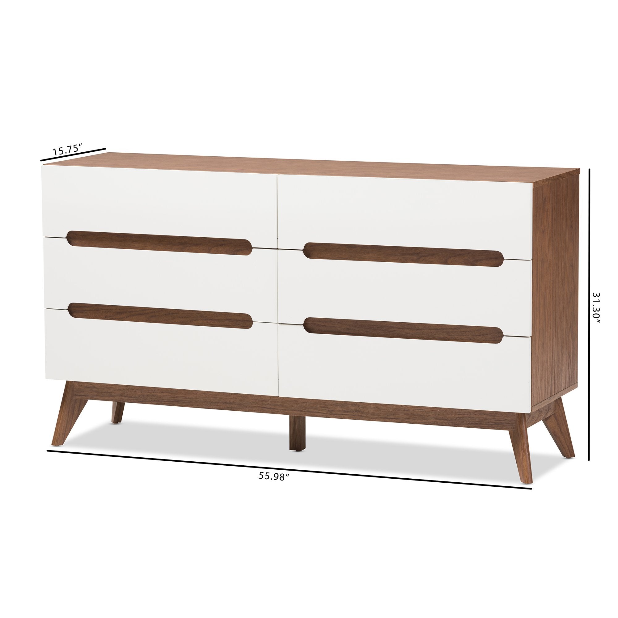 Baxton Studio Calypso Mid-Century Modern White and Walnut Wood 6-Drawer Storage Dresser