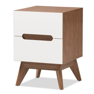 Baxton Studio Calypso Mid-Century Modern White and Walnut Wood 3-Drawer Storage Nightstand