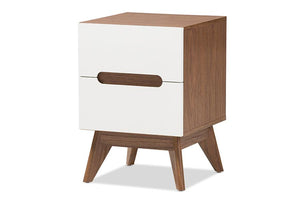 Baxton Studio Calypso Mid-Century Modern White and Walnut Wood 3-Drawer Storage Nightstand