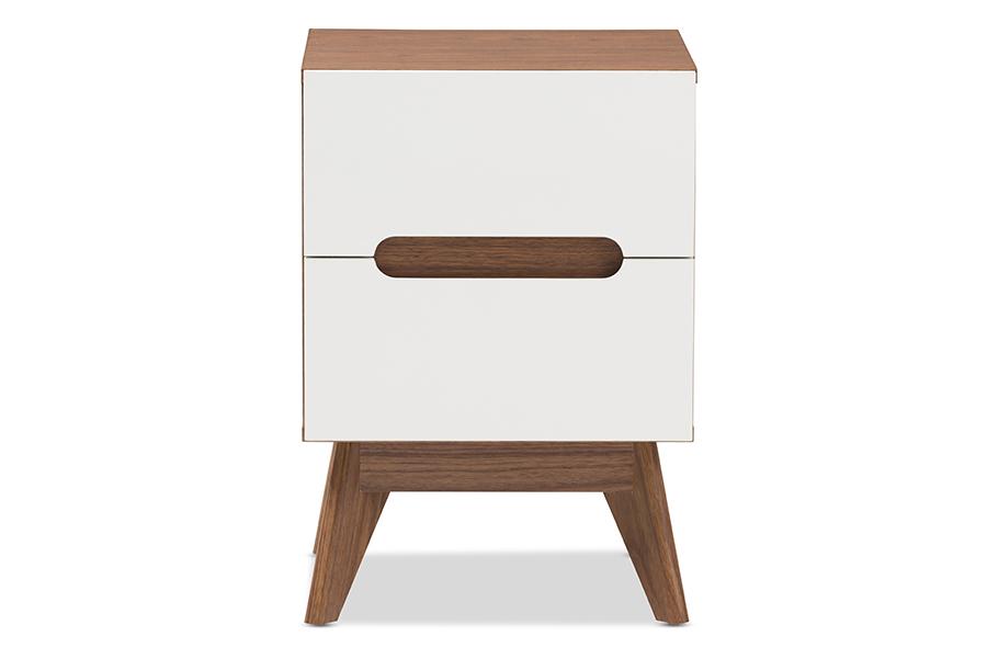 Baxton Studio Calypso Mid-Century Modern White and Walnut Wood 3-Drawer Storage Nightstand