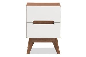 Baxton Studio Calypso Mid-Century Modern White and Walnut Wood 3-Drawer Storage Nightstand