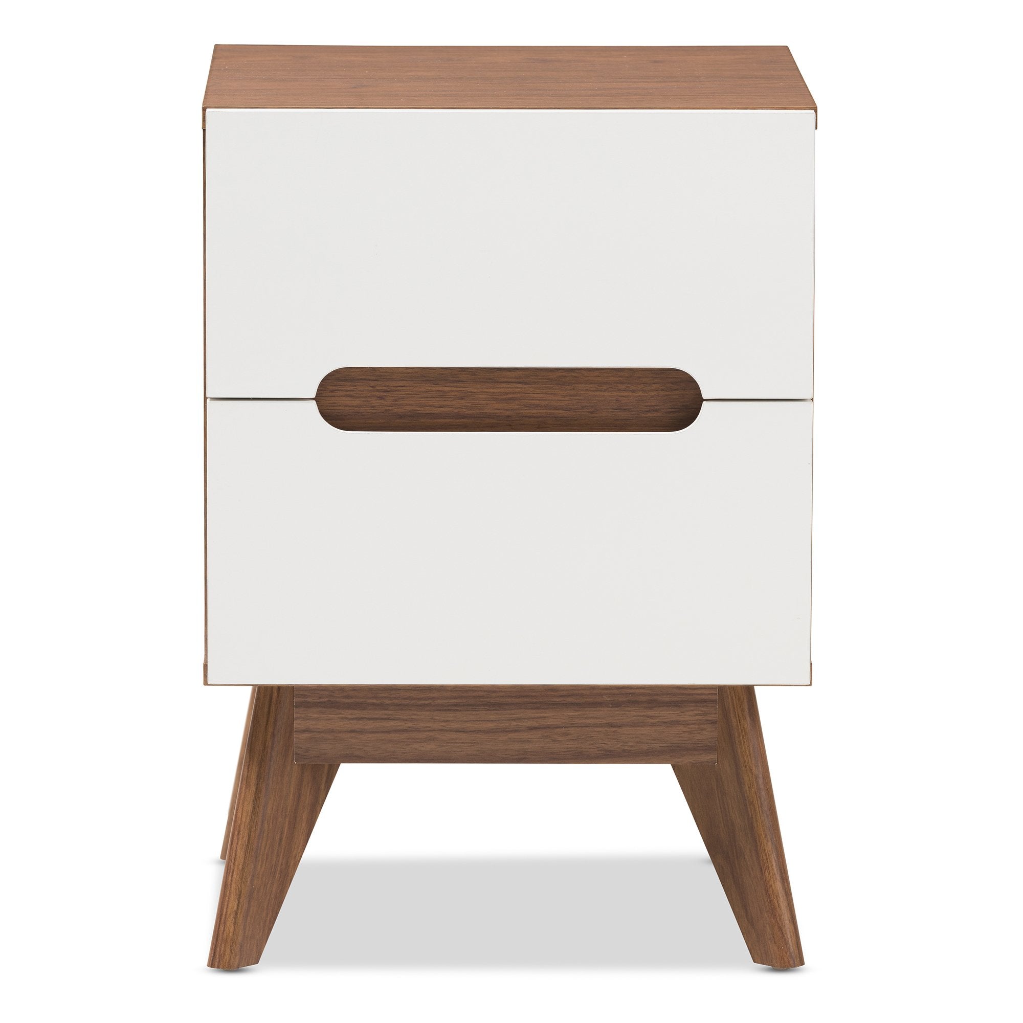 Baxton Studio Calypso Mid-Century Modern White and Walnut Wood 3-Drawer Storage Nightstand