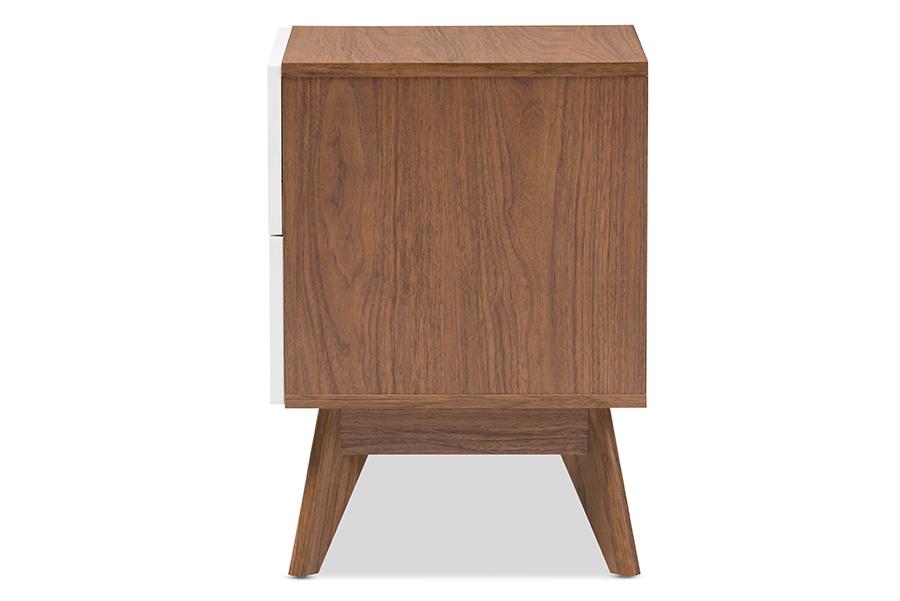 Baxton Studio Calypso Mid-Century Modern White and Walnut Wood 3-Drawer Storage Nightstand