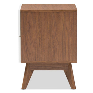 Baxton Studio Calypso Mid-Century Modern White and Walnut Wood 3-Drawer Storage Nightstand