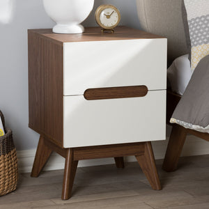 Baxton Studio Calypso Mid-Century Modern White and Walnut Wood 3-Drawer Storage Nightstand