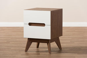 Baxton Studio Calypso Mid-Century Modern White and Walnut Wood 3-Drawer Storage Nightstand