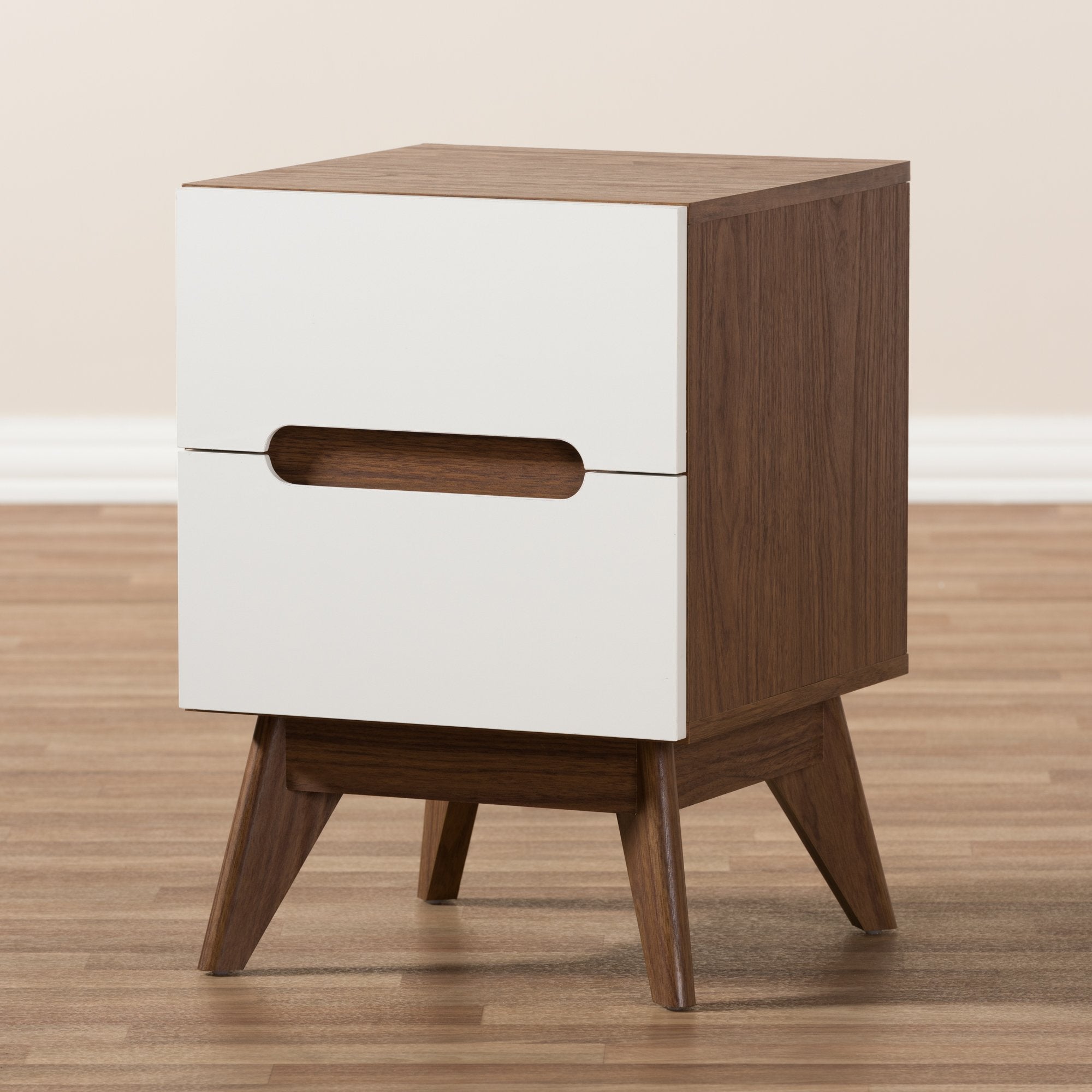 Baxton Studio Calypso Mid-Century Modern White and Walnut Wood 3-Drawer Storage Nightstand