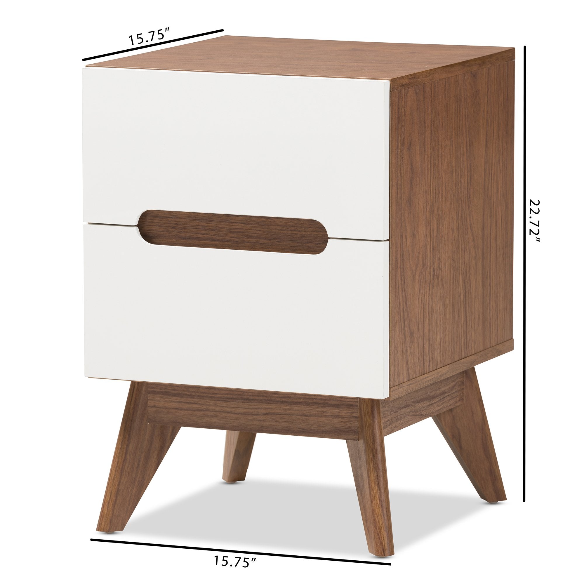 Baxton Studio Calypso Mid-Century Modern White and Walnut Wood 3-Drawer Storage Nightstand