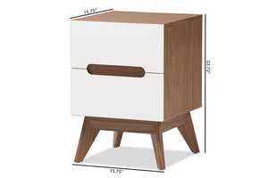 Baxton Studio Calypso Mid-Century Modern White and Walnut Wood 3-Drawer Storage Nightstand