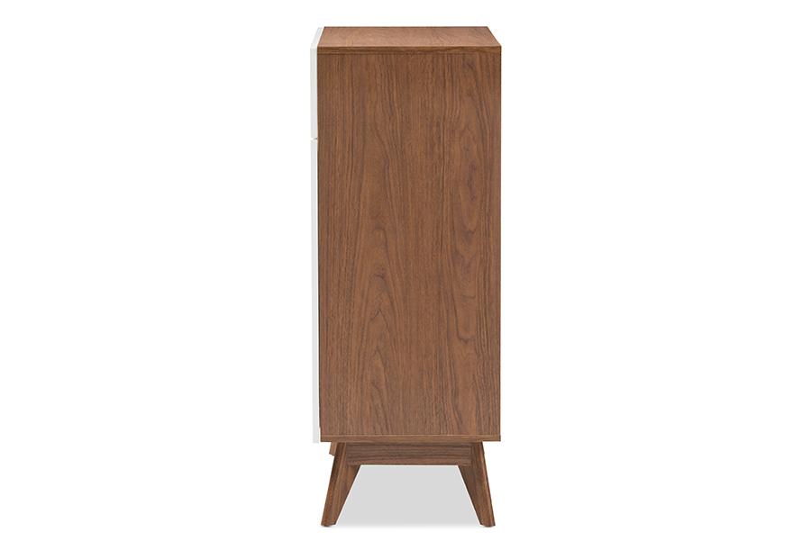 Baxton Studio Calypso Mid-Century Modern White and Walnut Wood Storage Shoe Cabinet