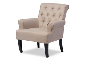 Baxton Studio Barret Modern and Contemporary Beige Linen Fabric Upholstered Rolled-Arm Button-tufting Accent Club Chair