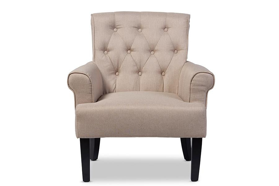 Baxton Studio Barret Modern and Contemporary Beige Linen Fabric Upholstered Rolled-Arm Button-tufting Accent Club Chair