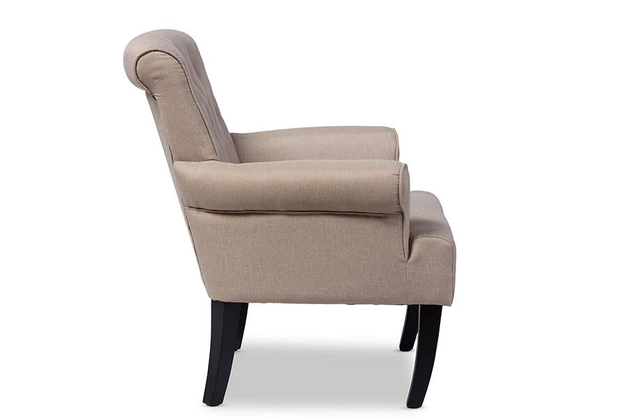 Baxton Studio Barret Modern and Contemporary Beige Linen Fabric Upholstered Rolled-Arm Button-tufting Accent Club Chair