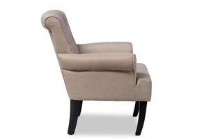 Baxton Studio Barret Modern and Contemporary Beige Linen Fabric Upholstered Rolled-Arm Button-tufting Accent Club Chair