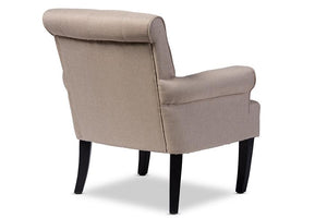 Baxton Studio Barret Modern and Contemporary Beige Linen Fabric Upholstered Rolled-Arm Button-tufting Accent Club Chair