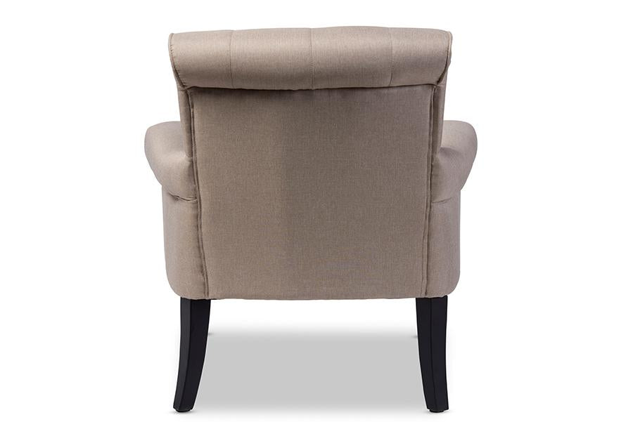 Baxton Studio Barret Modern and Contemporary Beige Linen Fabric Upholstered Rolled-Arm Button-tufting Accent Club Chair