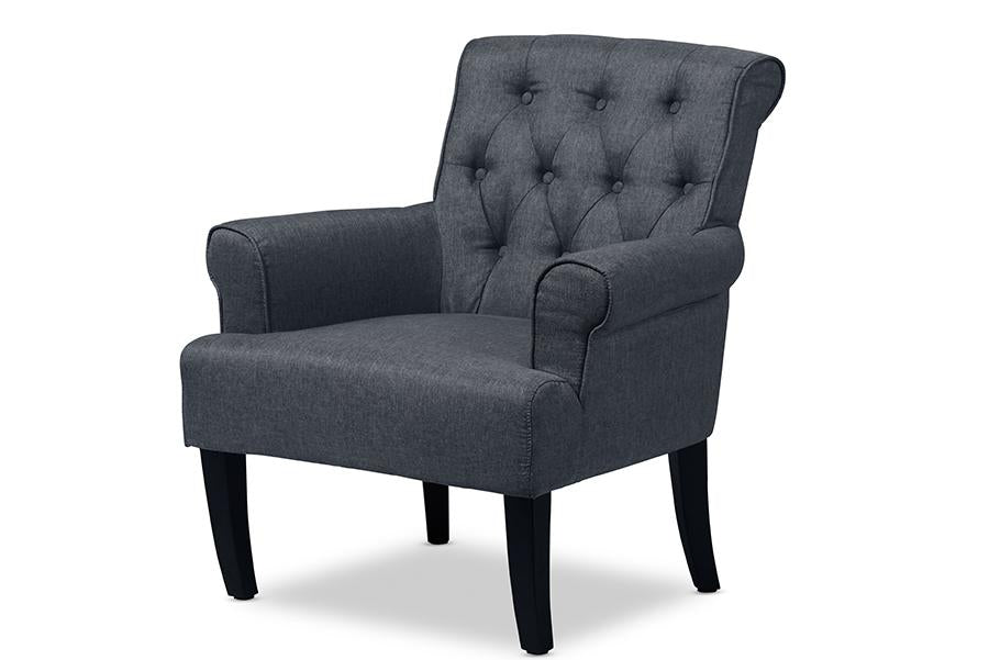 Baxton Studio Barret Modern and Contemporary Grey Linen Fabric Upholstered Rolled-Arm Button-tufting Accent Club Chair