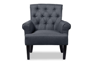 Baxton Studio Barret Modern and Contemporary Grey Linen Fabric Upholstered Rolled-Arm Button-tufting Accent Club Chair