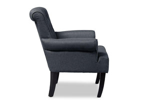 Baxton Studio Barret Modern and Contemporary Grey Linen Fabric Upholstered Rolled-Arm Button-tufting Accent Club Chair