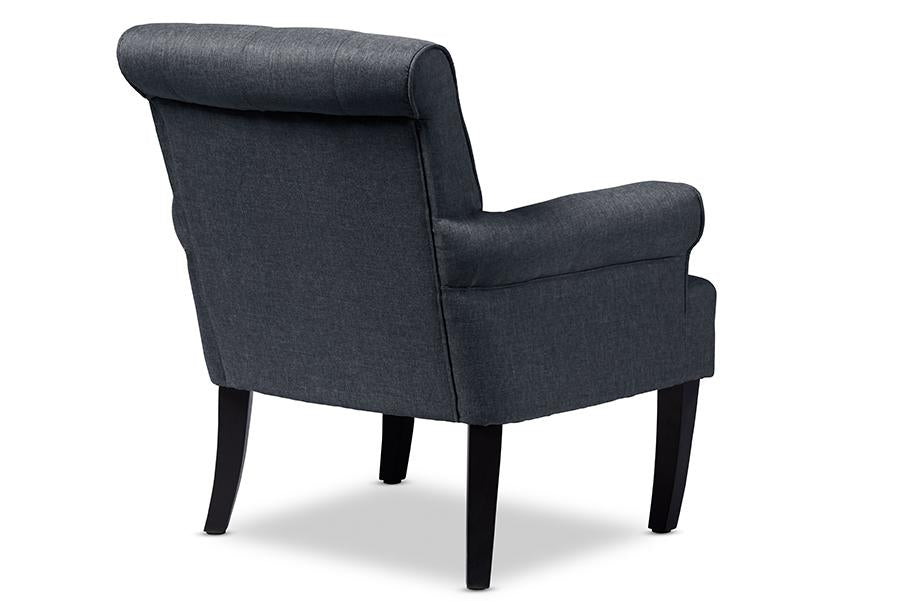 Baxton Studio Barret Modern and Contemporary Grey Linen Fabric Upholstered Rolled-Arm Button-tufting Accent Club Chair