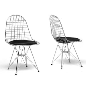 Baxton Studio Avery Mid-Century Modern Wire Chair with Black Cushion (Set of 2)