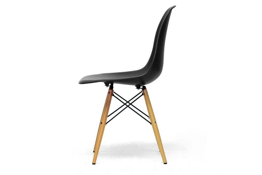 Baxton Studio Azzo Black Plastic Mid-Century Modern Shell Chair  (Set of 2)