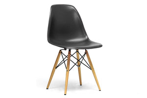 Baxton Studio Azzo Black Plastic Mid-Century Modern Shell Chair  (Set of 2)