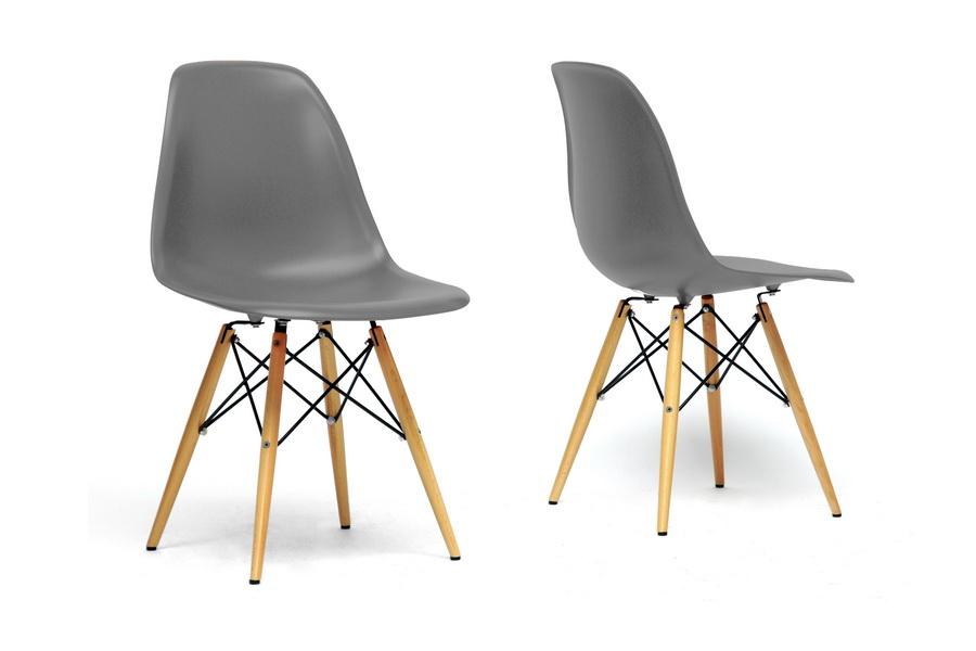 Baxton Studio Azzo Grey Plastic Mid-Century Modern Shell Chair (Set of 2)