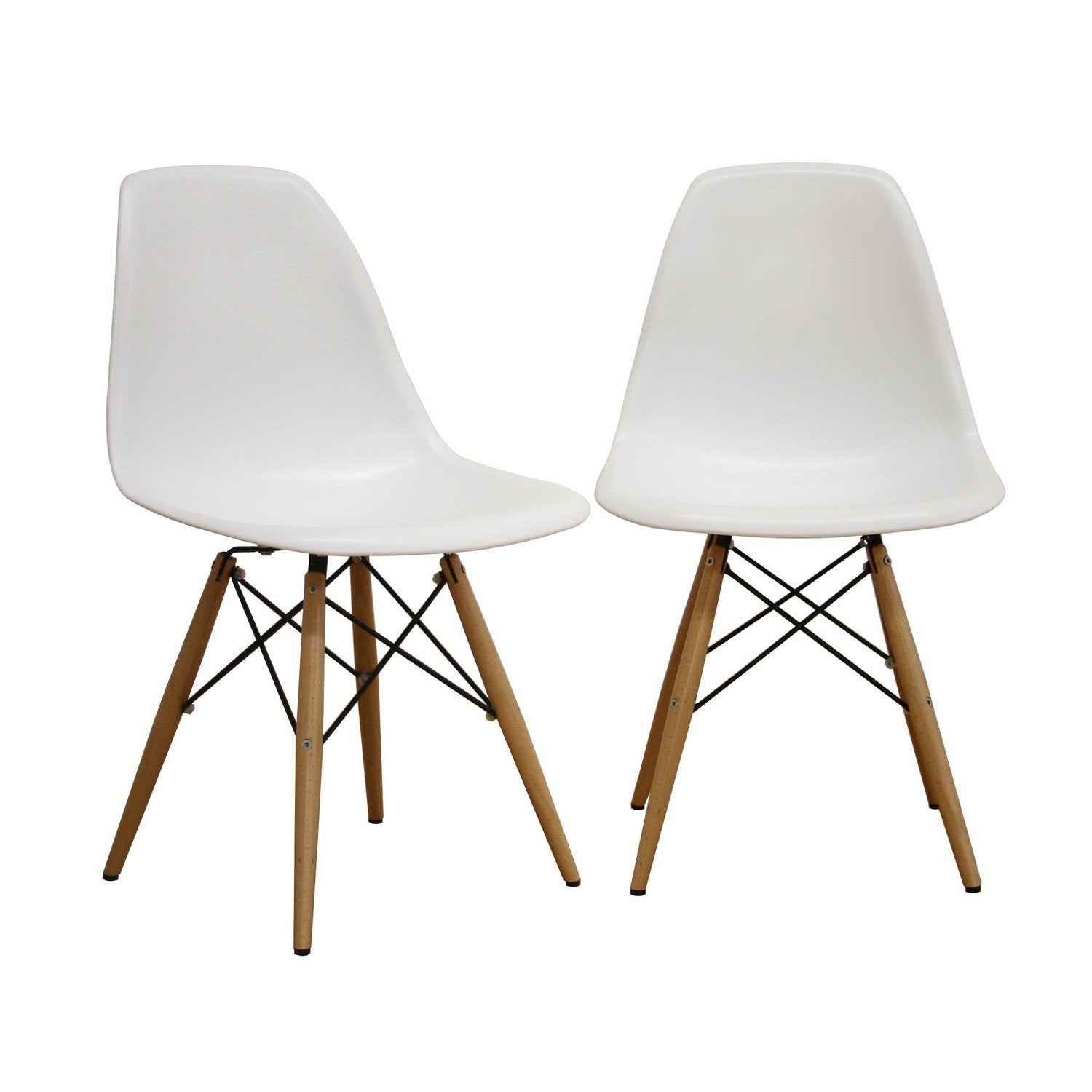 Baxton Studio Azzo White Plastic Mid-Century Modern Shell Chair  (Set of 2)