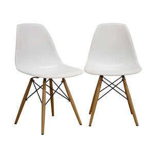 Baxton Studio Azzo White Plastic Mid-Century Modern Shell Chair  (Set of 2)